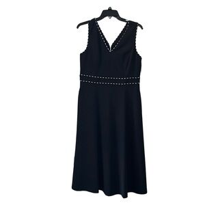 CALVIN KLEIN Black Dress w White Trim Gold Zipper and Pockets 10 | NWT